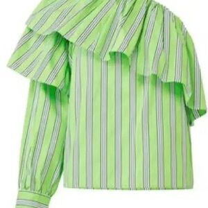 Green Striped One-Shoulder Tank Top